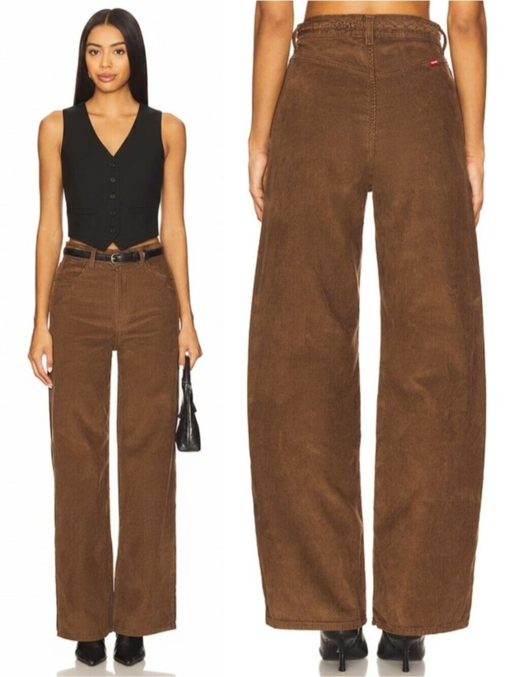 NWT LEVI'S Ribcage Wide Leg Braided Corduroy Jeans Size 23 x 32 Carafe Brown
